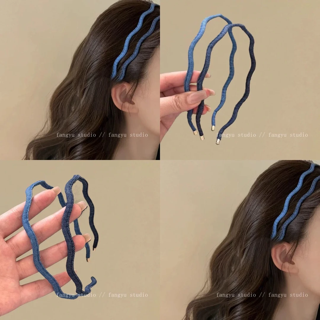 韩国细款牛仔布波浪发箍女简约气质百搭压发卡高级感洋气时尚头箍