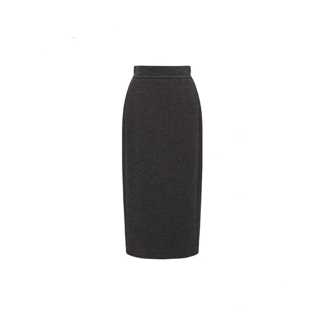 250585 雅家 2025秋冬新款松紧腰直筒裙针织半身裙