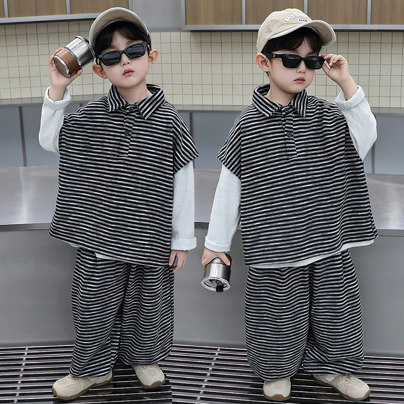 男童条纹卫衣套装春秋2025新款儿童帅气时髦潮韩系穿搭小男孩秋装