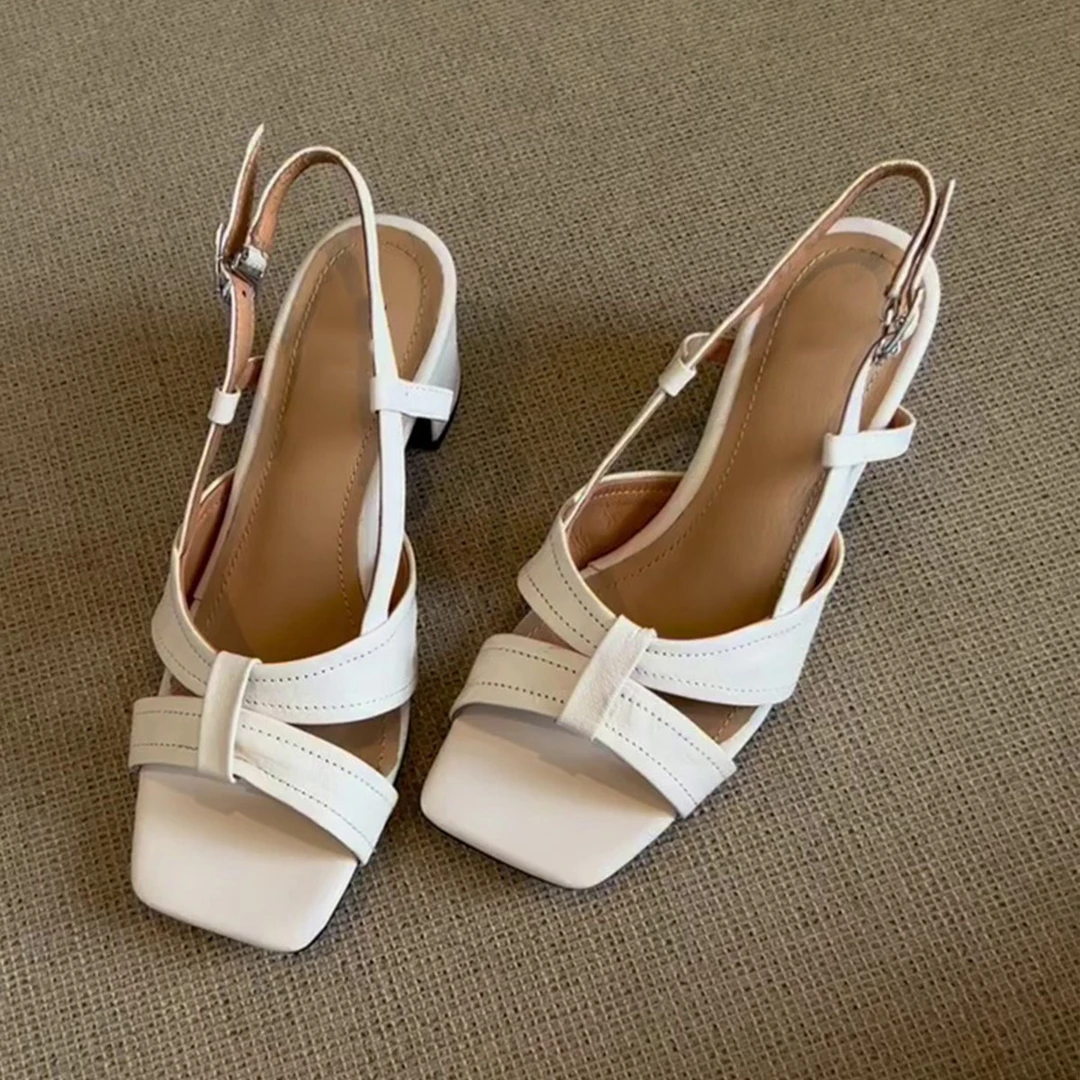 羊皮版~法式气质配裙高跟时装凉鞋小众女款度假风仙女凉鞋罗马鞋