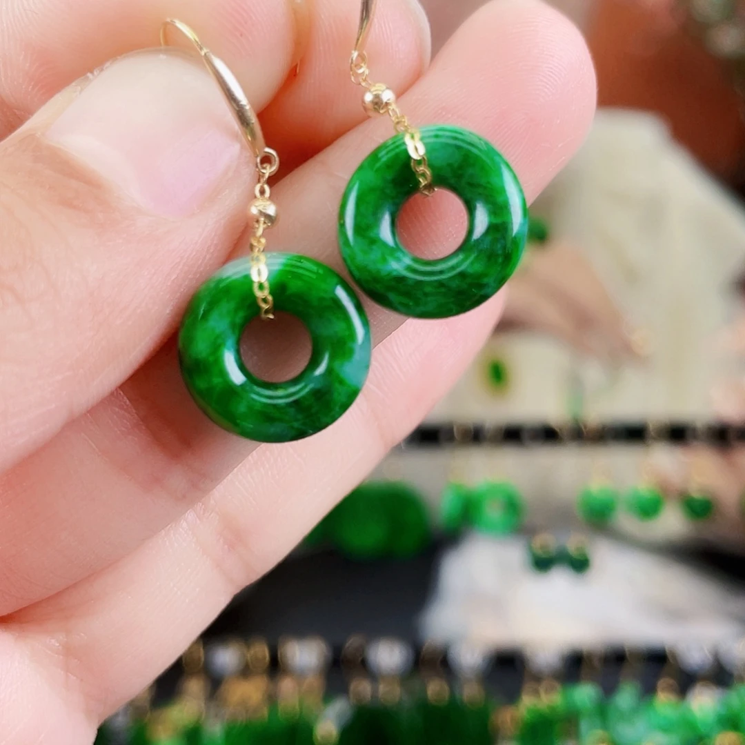 翡翠18K金镶嵌耳饰