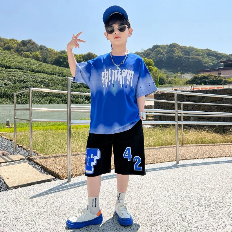 儿童夏季套装休闲短袖洋气衣服炸街套装潮款男童男童洋气套装夏
