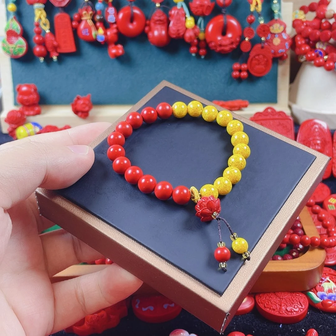 天然辰砂含辰砂工艺品卡8半壁江山手串