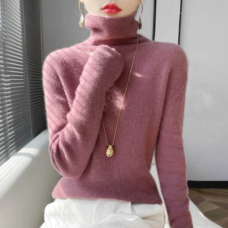 商场同款 堆堆领纯羊毛衫女修身套头百搭毛衣加厚针织打底衫R-380