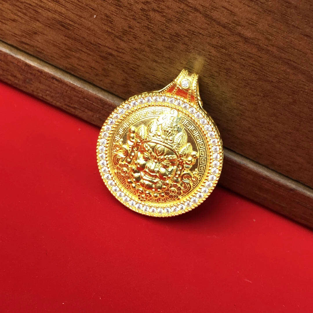 现货黄金足金999黄财神古法金罗盘吊坠