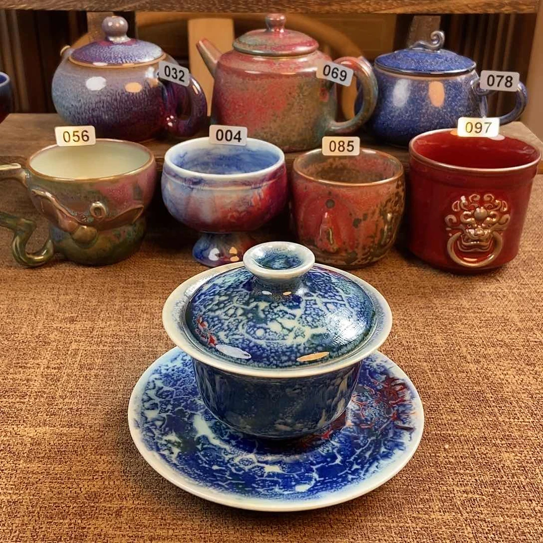 摆件四**盗钧瓷茶壶茶具
