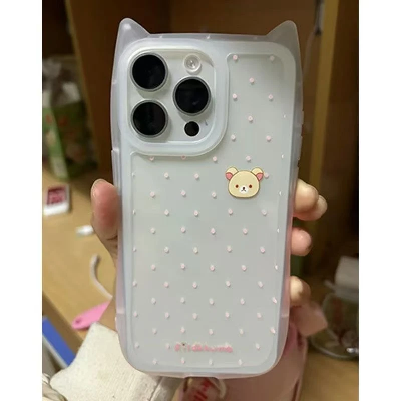 粉点轻松熊头适用于iphone16promax猫耳朵15卡通iPhone14/13/12软