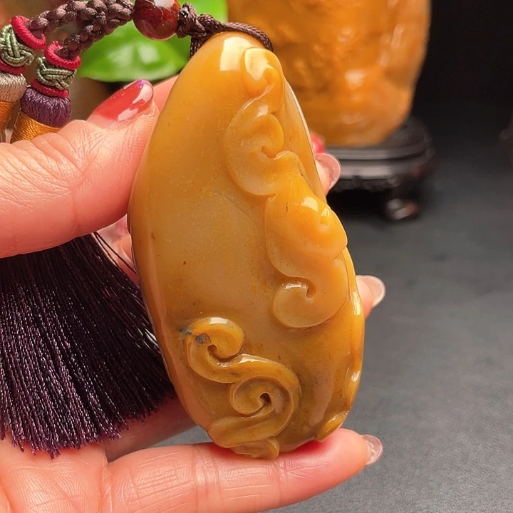 田黄石大*猫田黄石把件闲章手串