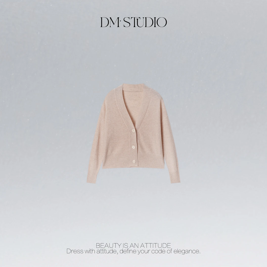 DEDM•STUDIO/100%绵羊毛气质慵懒感V领排扣开衫毛衣2507MY/3113