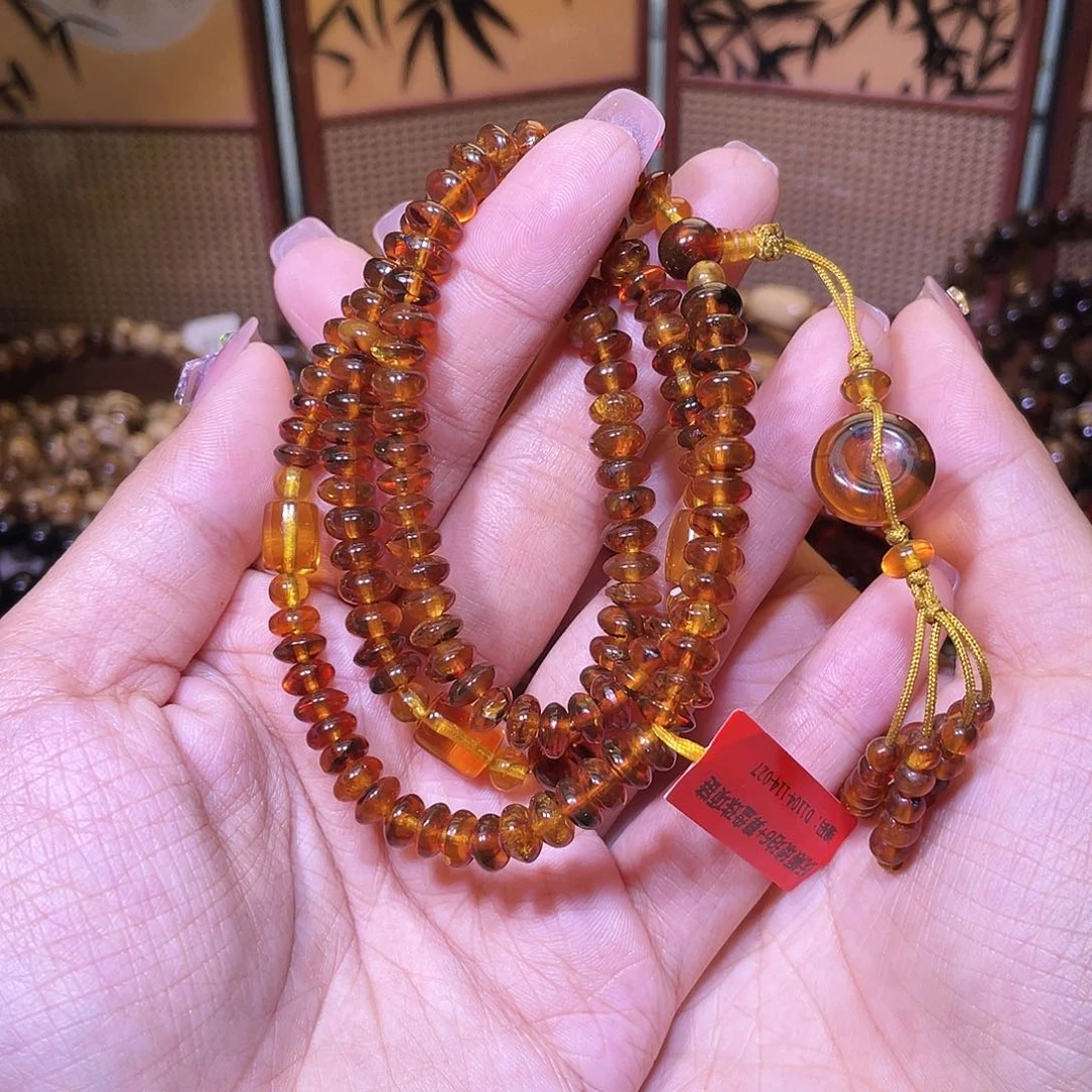 琥珀未镶嵌裸石抚顺琥珀6+算盘珠锁骨链