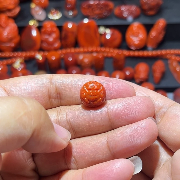南红玛瑙未镶嵌配饰满色满肉柿子红黄财神圆珠13mm