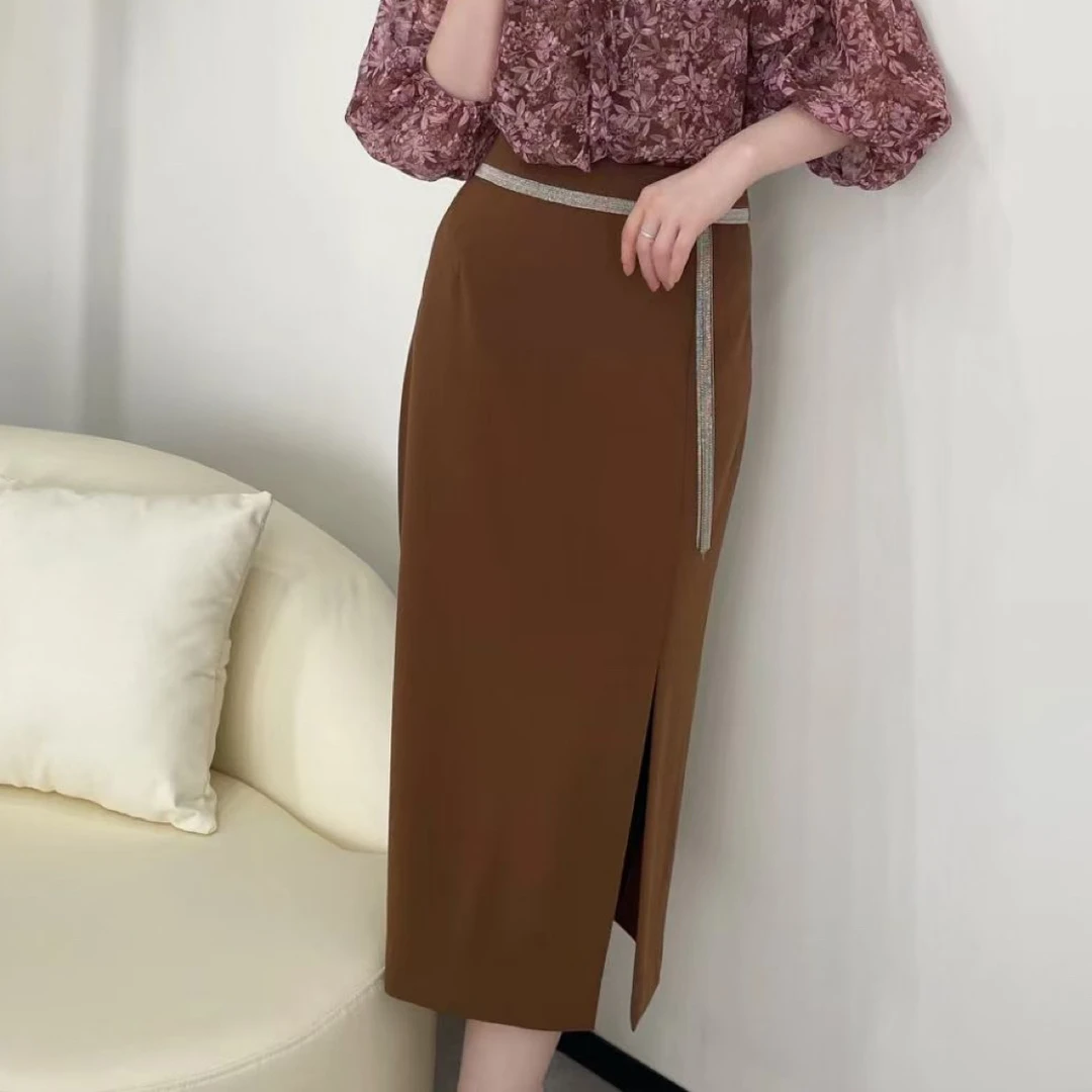 显瘦中长款开叉时尚百搭半身裙气质女士
