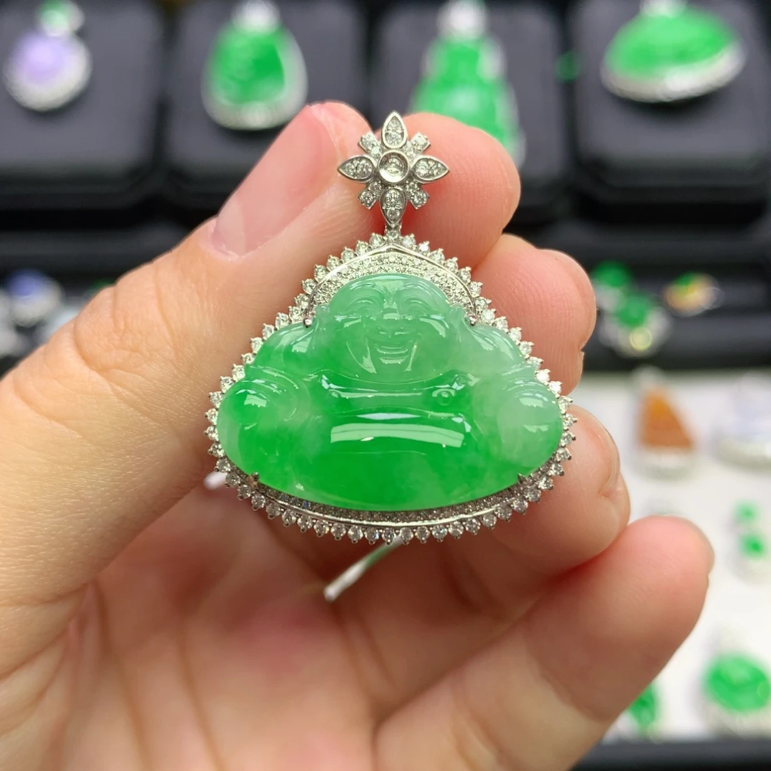 翡翠18K金镶嵌吊坠(不含链)