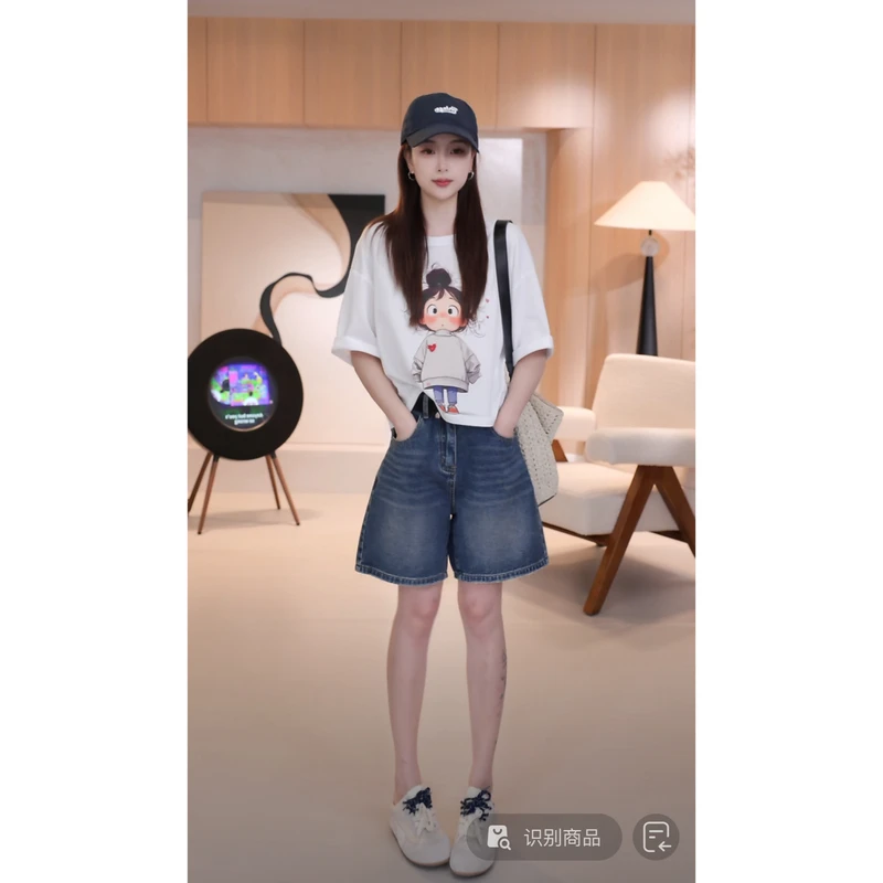 C05053新款设计感韩版短款宽松休闲趣味小女孩露背T恤