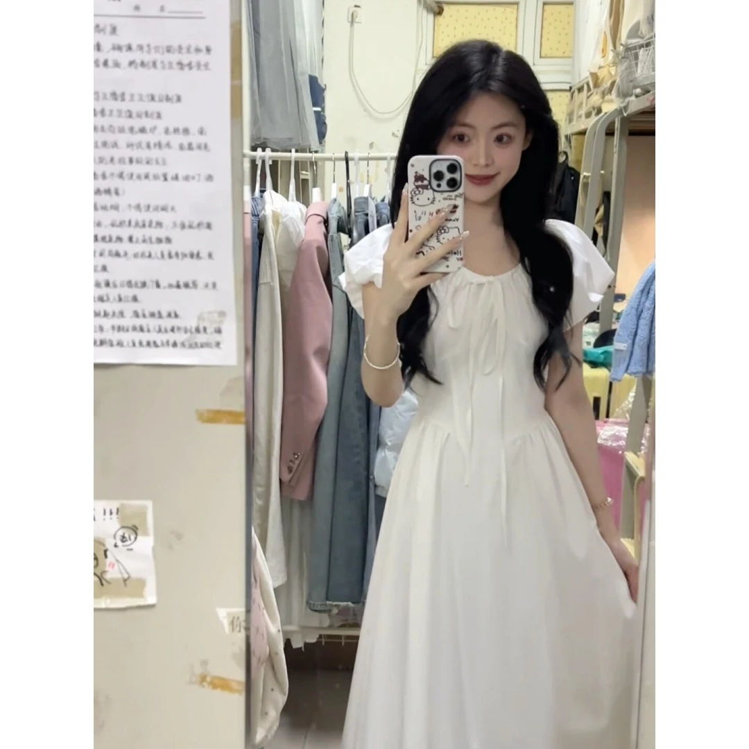 法式初恋小白裙泡泡袖连衣裙女夏季新款气质高级感时尚甜美长裙子