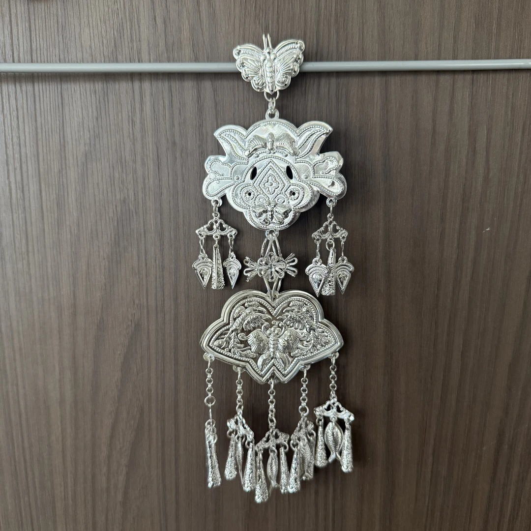 钛钢锆石项链 湘西凤凰少数民族配饰苗族银饰压襟吊坠苗族压领