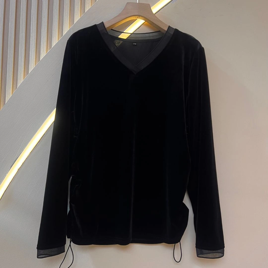 【秋意来袭】2023秋季百搭韩版上衣时尚休闲宽松显瘦长袖V领6063