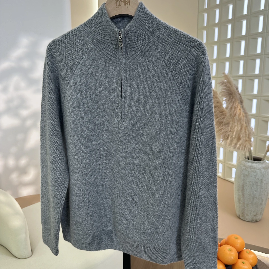 【黑金系列～超细小山羊】100山羊绒衫女半高拉链插肩袖加厚针织毛衣