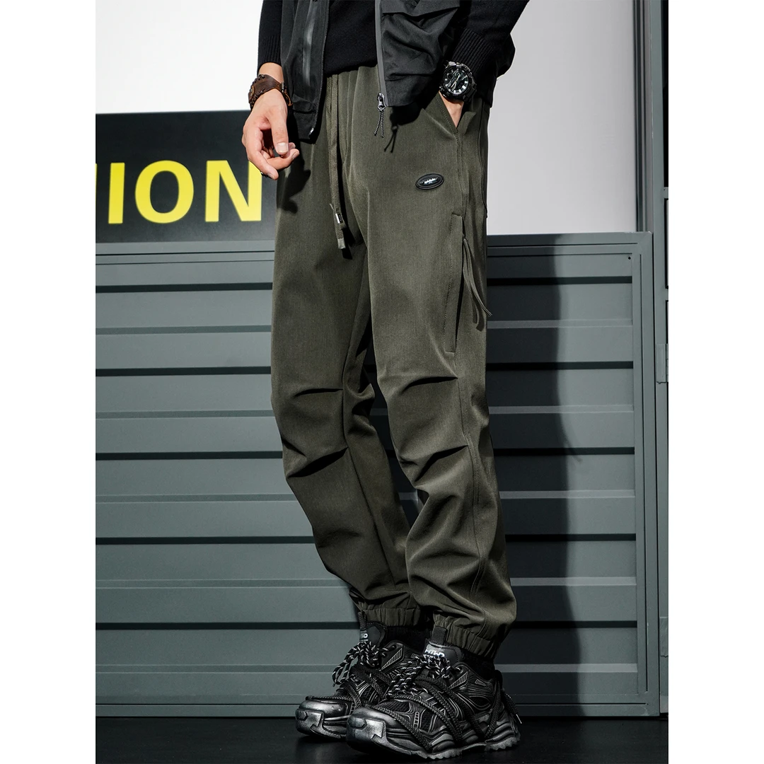 彦正军绿色裤子男士休闲裤美式潮牌宽松束脚运动户外机能工装长裤