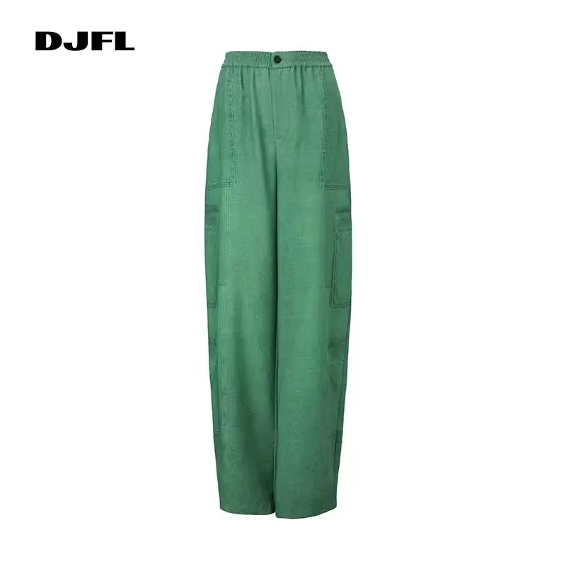 djfl绿色松紧腰头错视印花设计活力减龄高级时尚感长裤 DWWS1K419