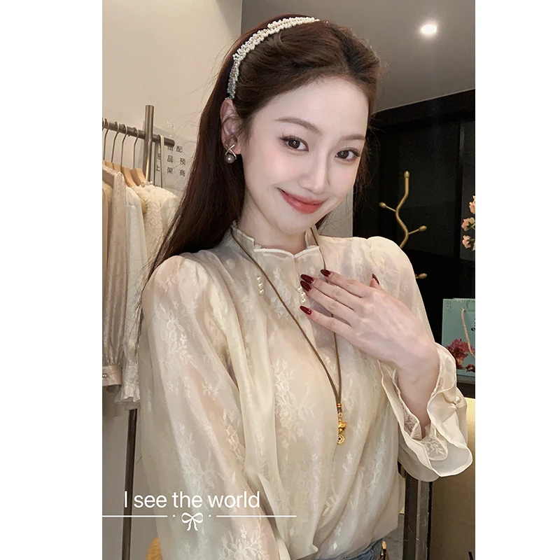 (子贤专属)春装新款显瘦法式蕾丝小衫女上衣2546
