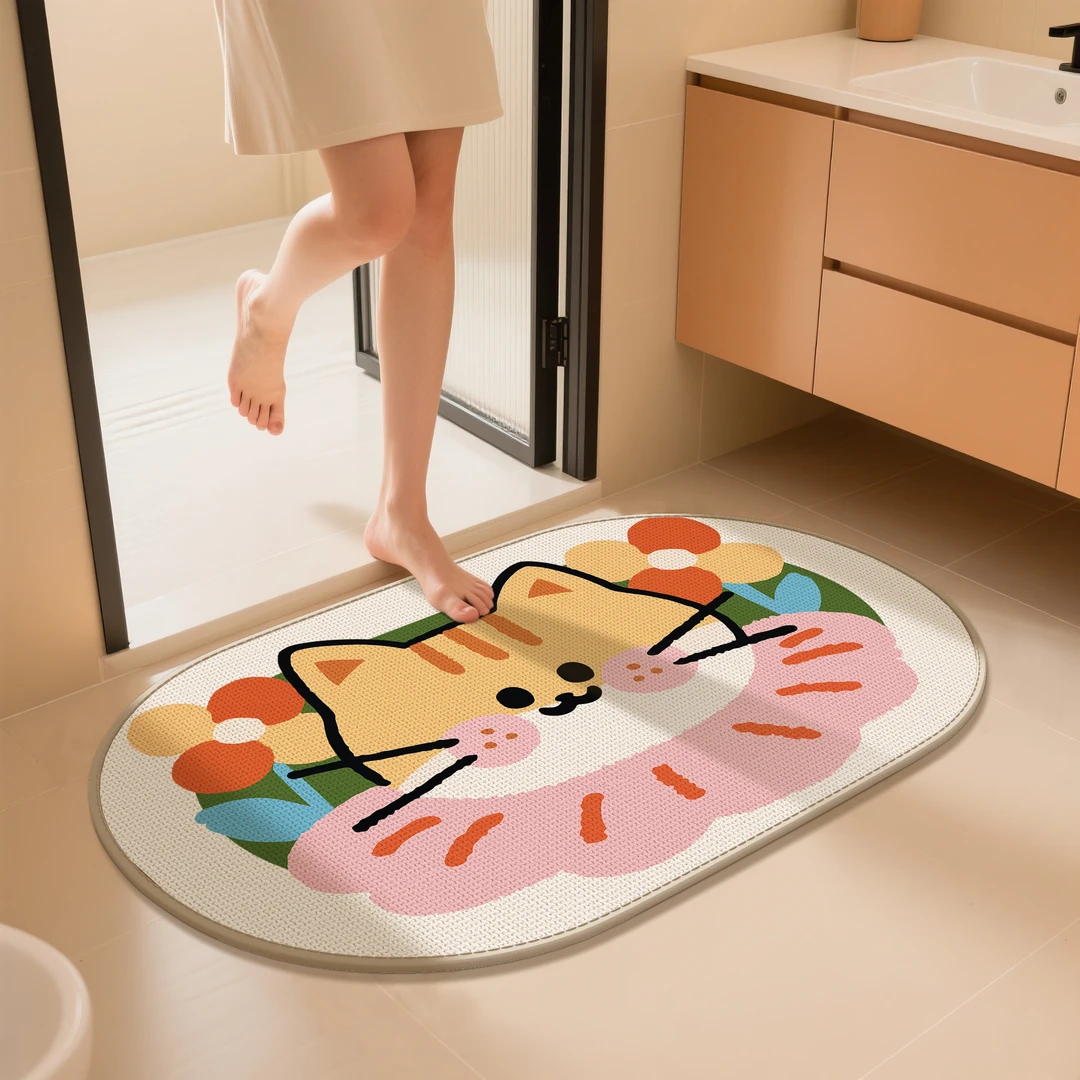 可爱亚麻编织纹地垫毯吸水速干防滑耐磨家用卫生间浴垫卧室入户门
