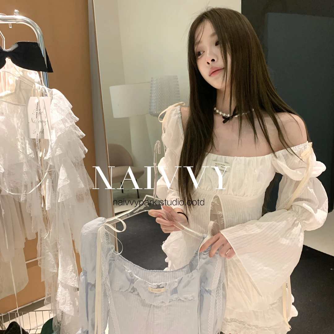NAIVVY【椰子冻】气质显瘦小众设计感夏季甜美泡泡袖上衣