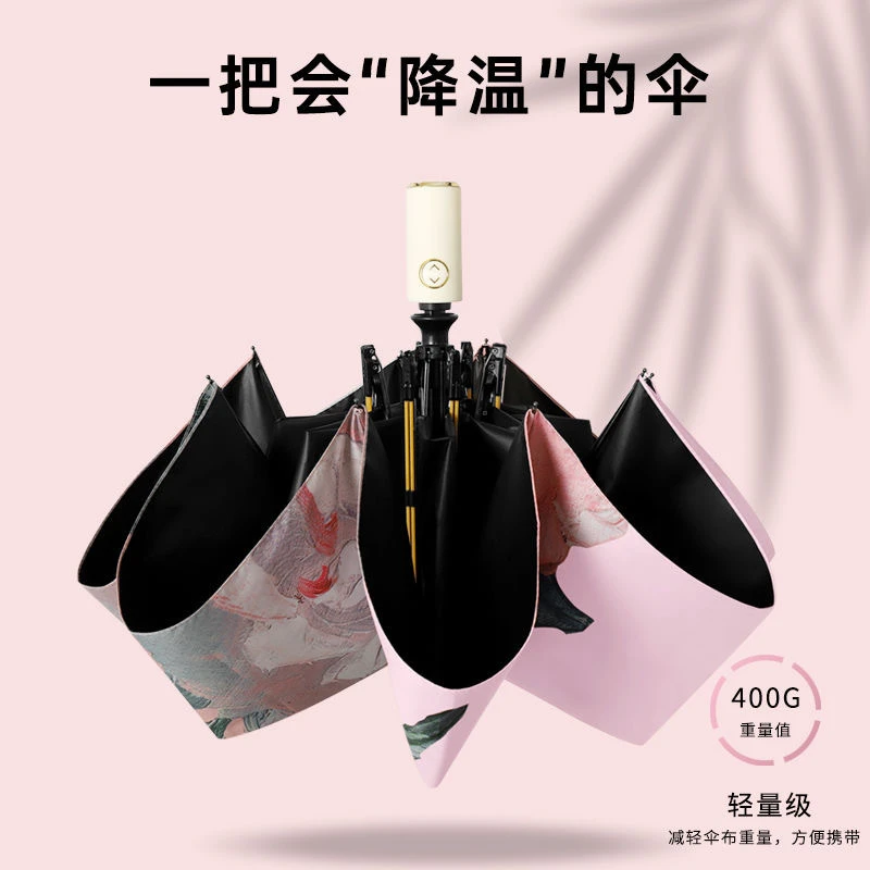 全自动三折晴雨伞遮阳防晒紫外线复古油画太阳伞定制logo广告
