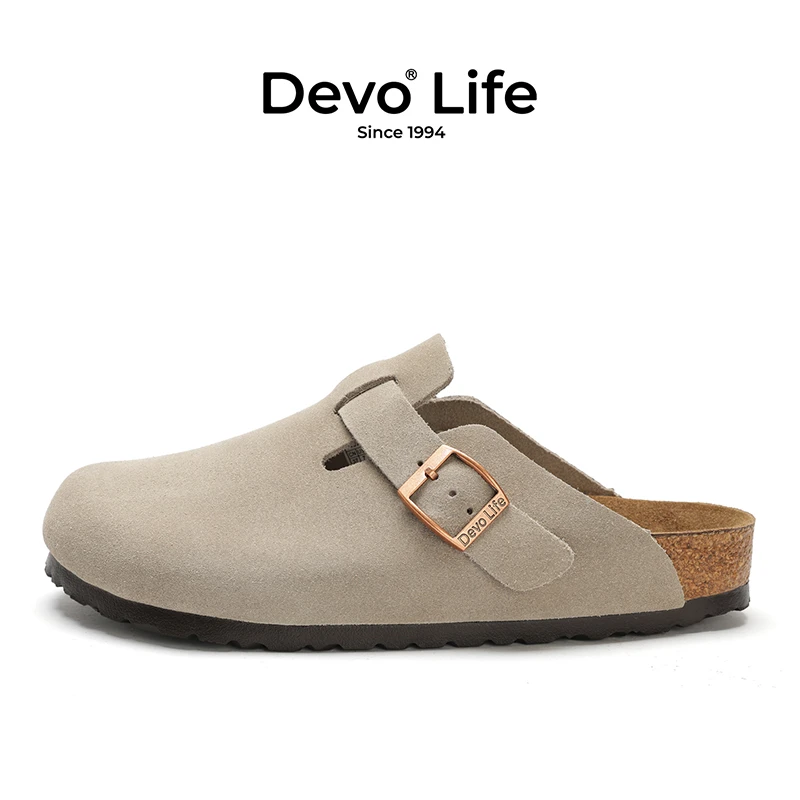 Devo Life/的沃勃肯鞋女款软木拖鞋包头半包反绒百搭时尚女鞋3624
