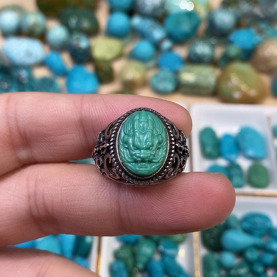 绿松石未镶嵌龙戒指
