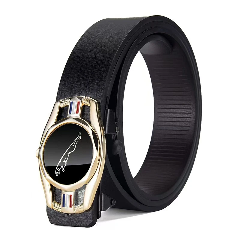 自动扣百搭表型豹子男士腰带无牙豹子内穿皮带男款时尚z