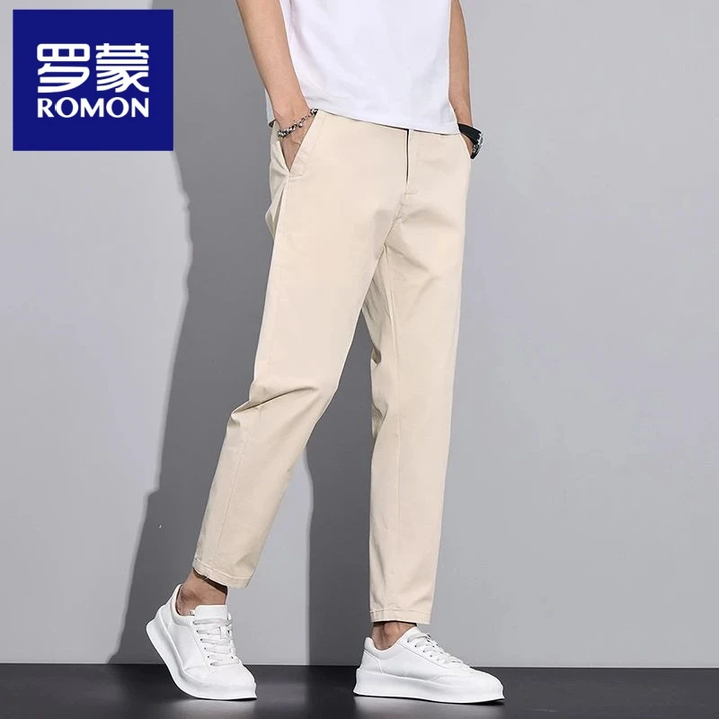 罗蒙2025新款夏季薄款九分休闲裤男士修身直筒潮流百搭弹力裤子男