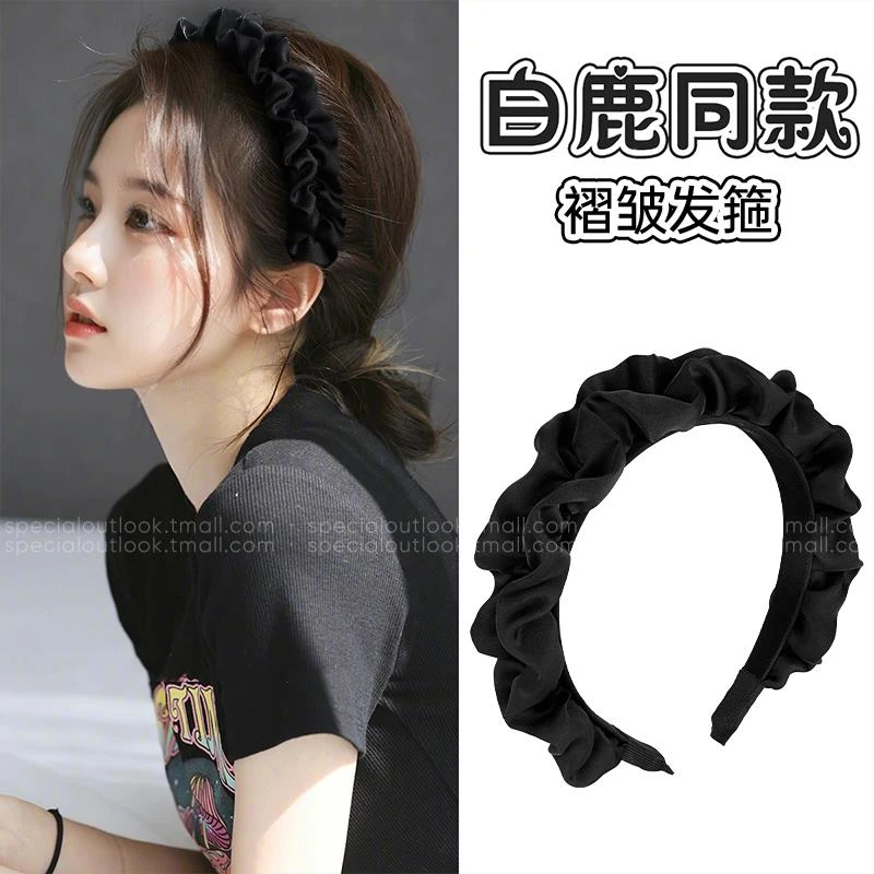 今年流行的发箍黑色高颅顶发卡女2025新款夏季感头饰褶皱头箍
