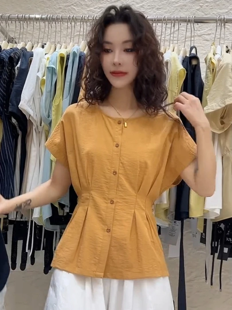 2025独特超好看法式慵懒松弛感阔太太洋气高贵黄色衬衫上衣女夏季