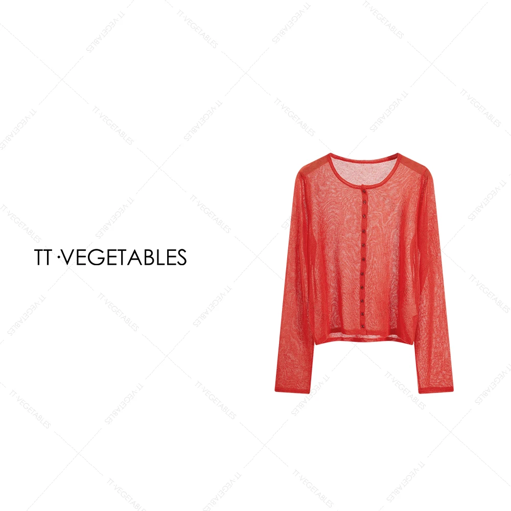 TT・VEGETABLES【序白】霭眠 亚麻混纺上衣开衫百搭针织衬衫女511838