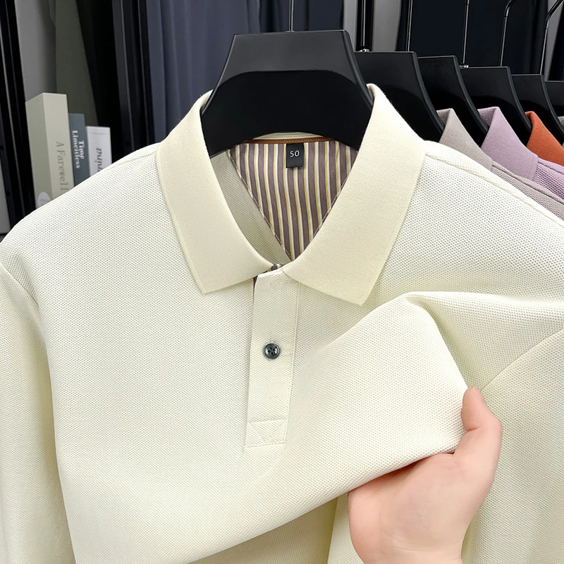 100%纯棉240G休闲翻领长袖POLO衫春秋季男士简约打底衫体恤潮流