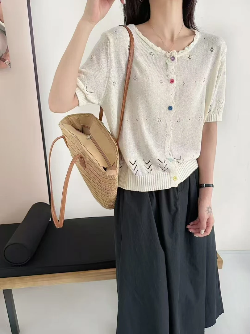 【801-900】短袖圆领防晒扎染网纱修身T恤扎染针织套装百搭夏季宽松