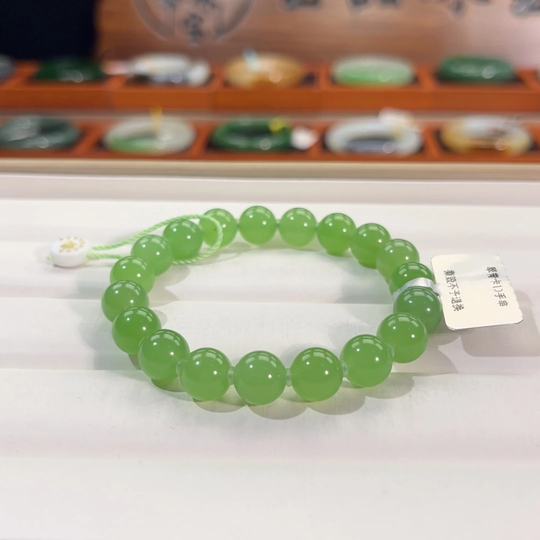 和田玉未镶嵌手镯10mm翠青手串