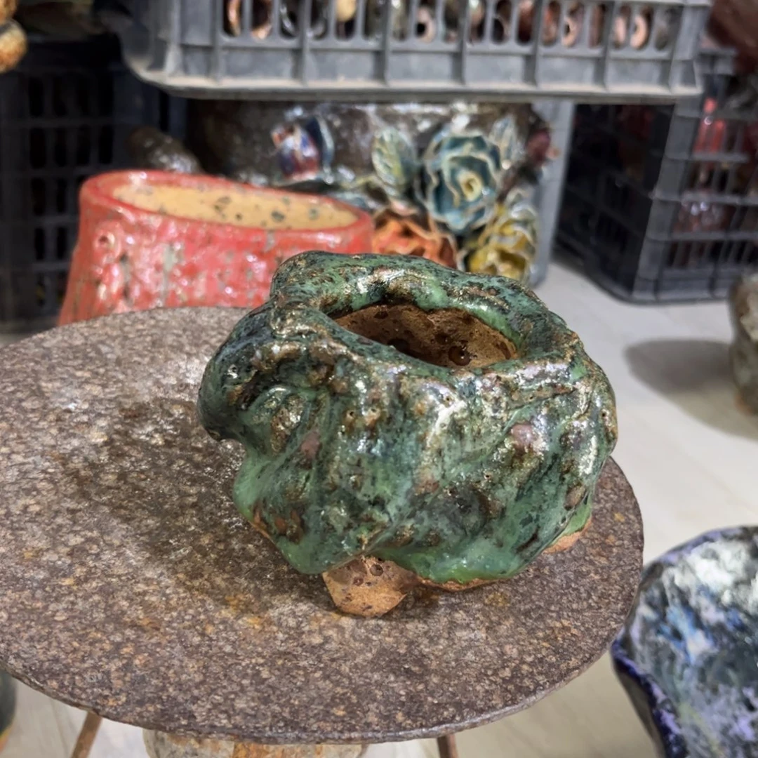 泥塑古镇炻陶花盆