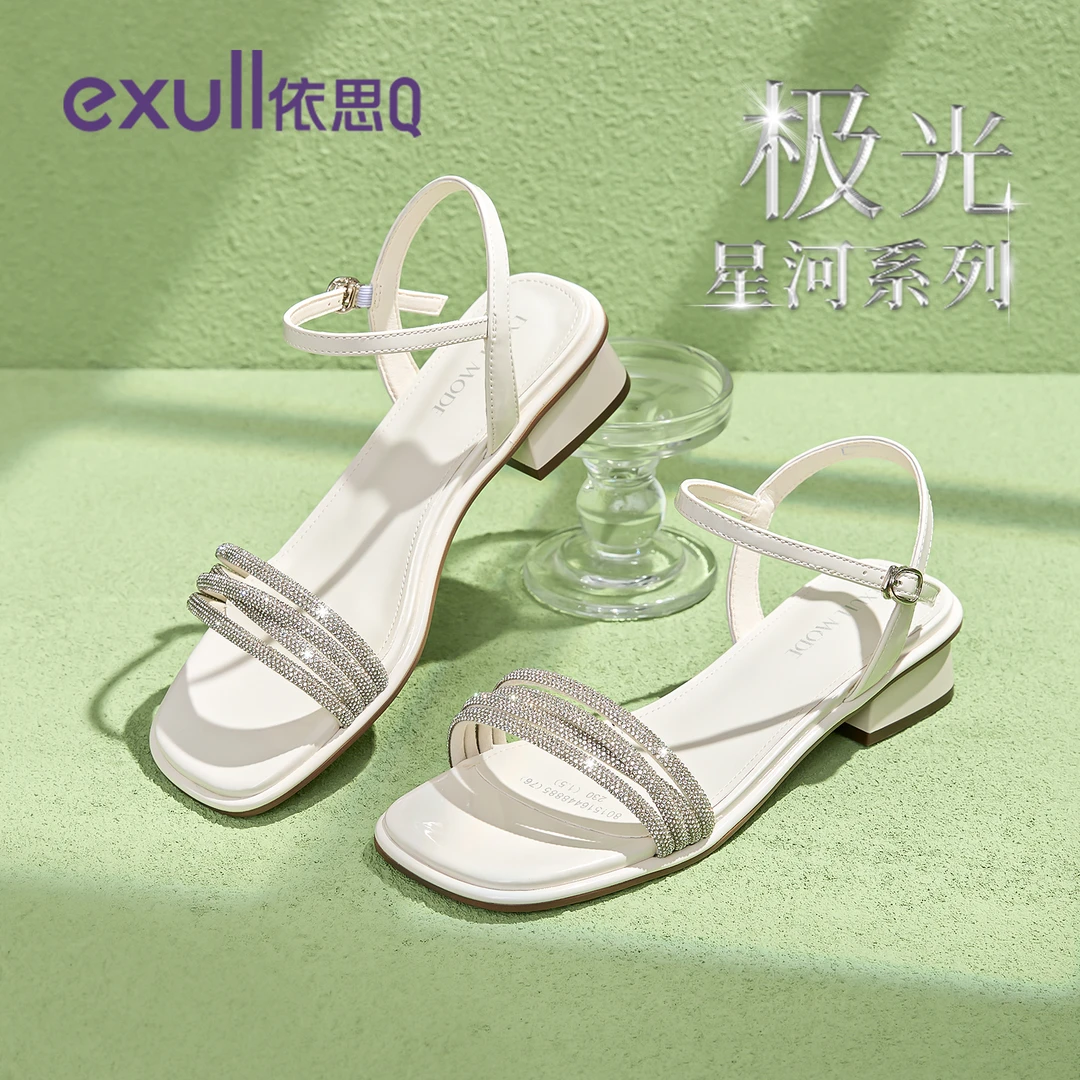 依思Q凉鞋女款夏季外穿2026新款水钻配裙子一字带厚底粗跟高跟鞋