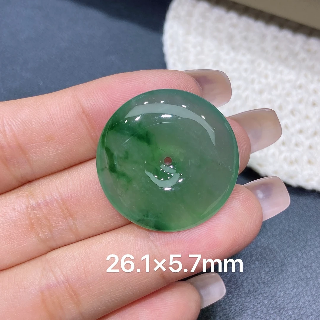 缅甸天然A货翡翠 老坑冰种灵动飘绿平安扣吊坠 玉质细腻 k102