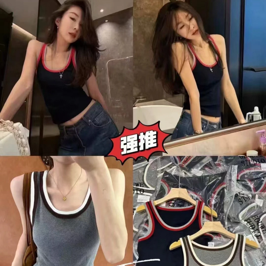 秋款女装美式复古辣妹U领无袖吊带背心胖mm显瘦叠穿美背