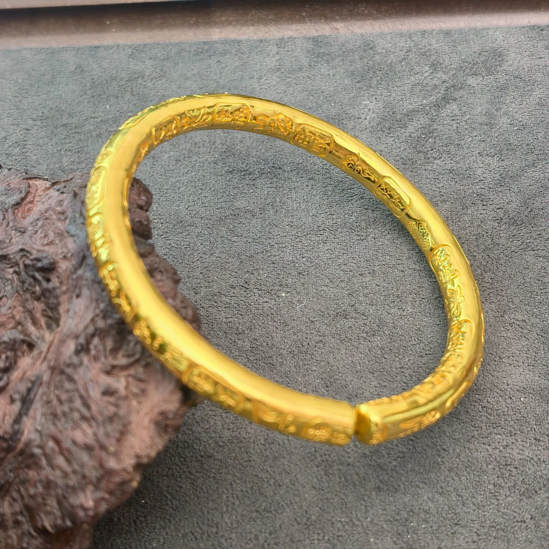 足银手镯 圆棍开口满簪刻吉言手工时尚传承精美复古