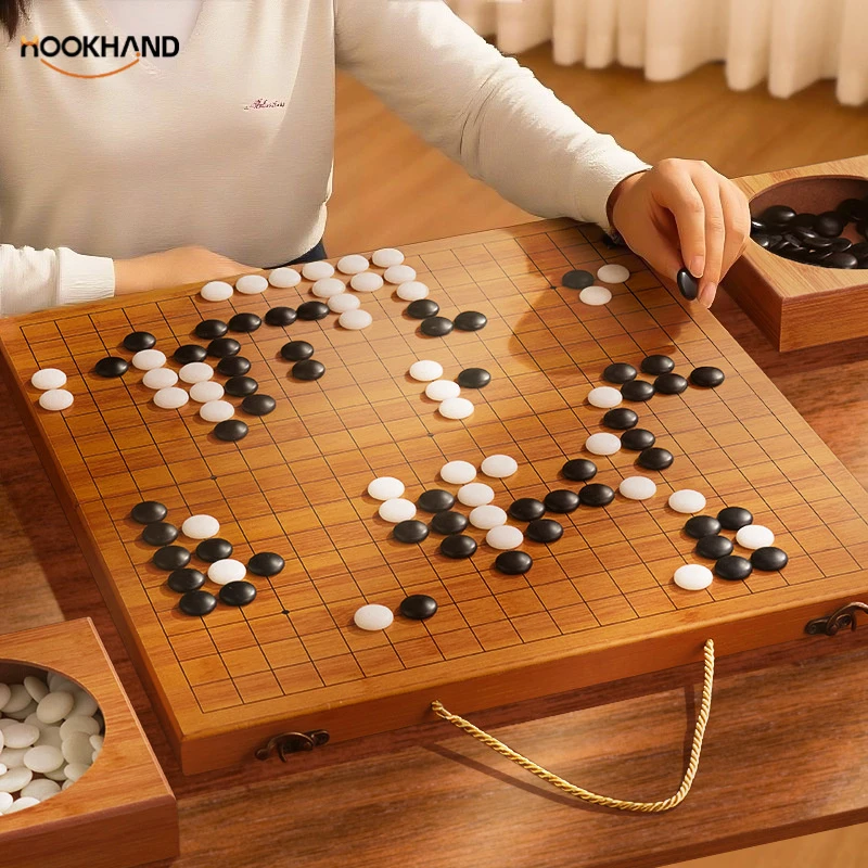 围棋棋盘套装儿童初学者黑白五子棋成人学生木质折叠便携式棋盘