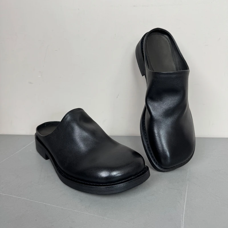 老钱风包头拖鞋勃肯马皮方头半拖休闲鞋一脚蹬穆勒鞋外穿秋冬男鞋