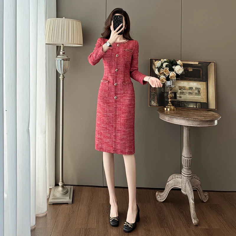 法式名媛时尚优雅气质女神范高端洋气小香风中长款连衣裙女高级感