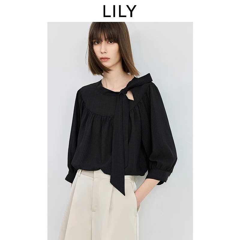 LILY2025春新款女装雪纺衫125209C8936