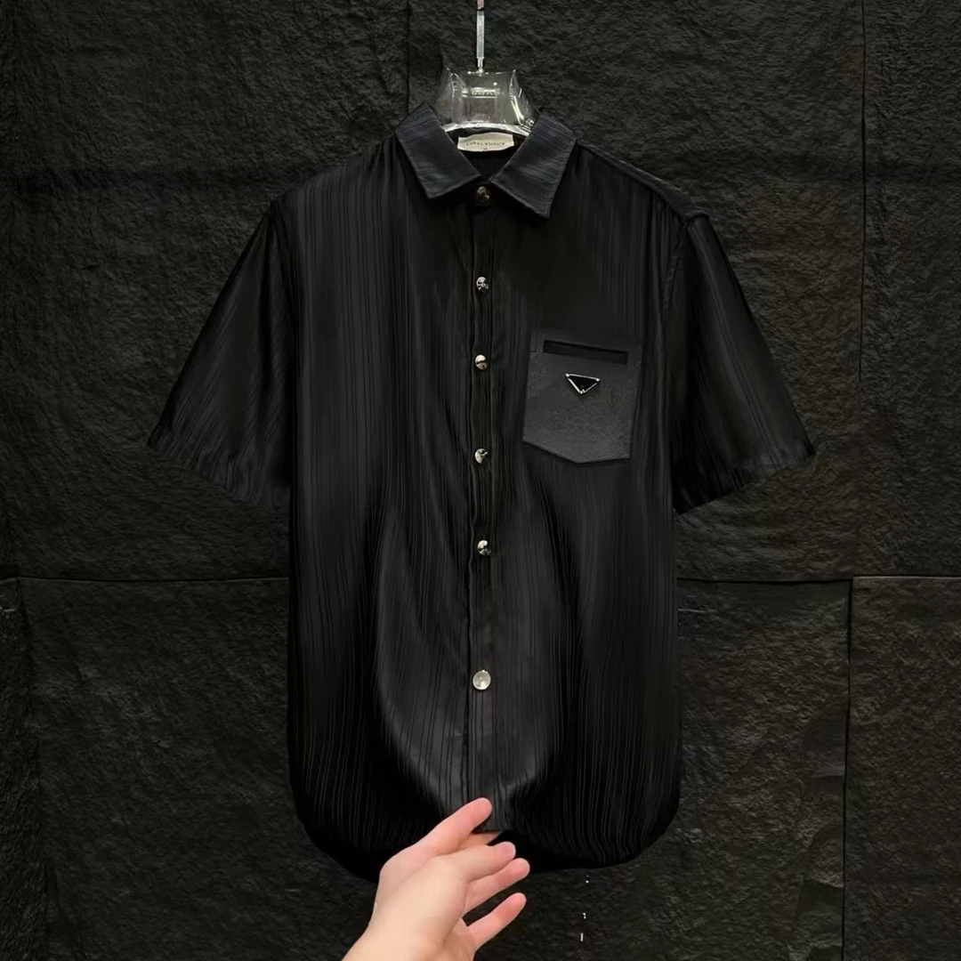 CB-K19-夏季轻奢时尚休闲翻领短袖衬衫男女同款