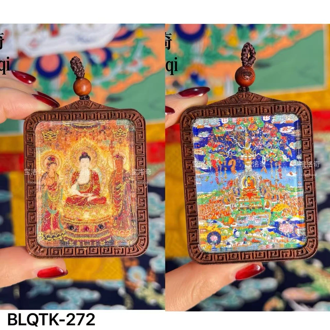 BLQTK-272 限版敦煌婆娑三世佛万佛节镇双面手工砂彩绘金绘唐卡