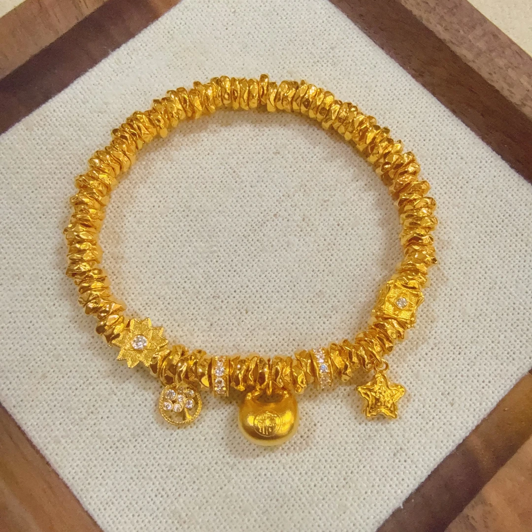 <足金胖福星星盘缠手串>卡5mm(弹力绳)